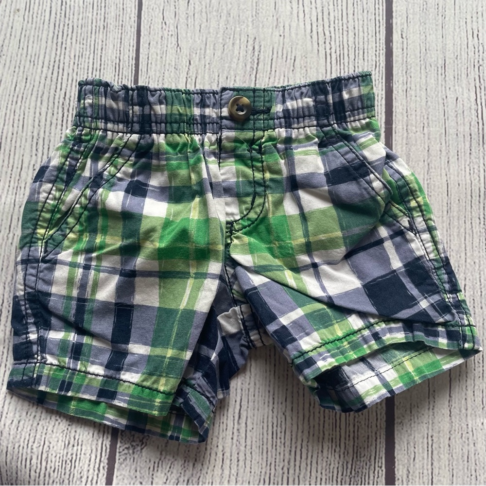 Gymboree Blue and Green Brushed Plaid Shorts Size 0-3 months